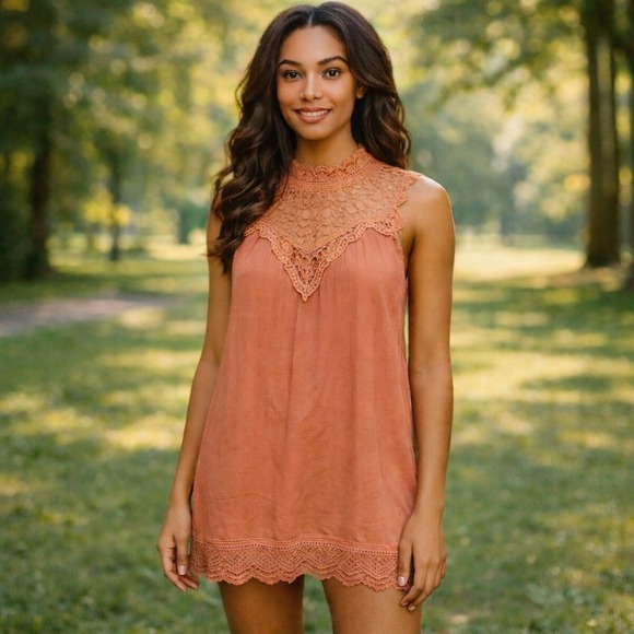 Altar'd State Dresses & Skirts - Altar'd State Dress Women's Size Small Peach Lace Crochet Lined